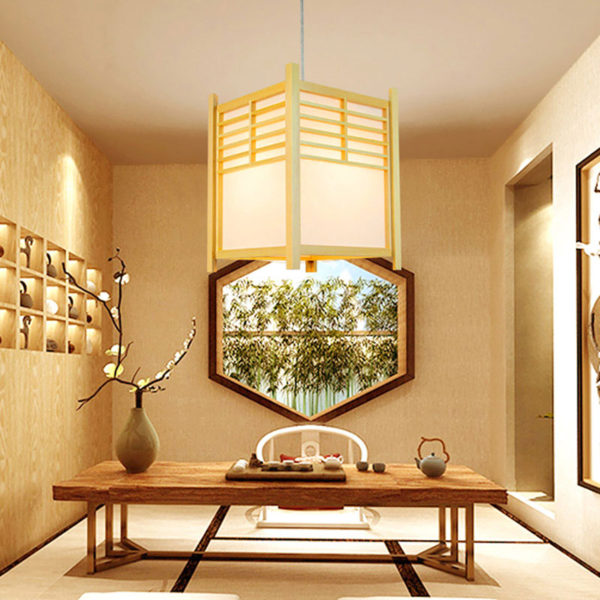 Modern Burlywood Pendant Light Square Wooden Pendant Light Restaurant Lighting - Image 8