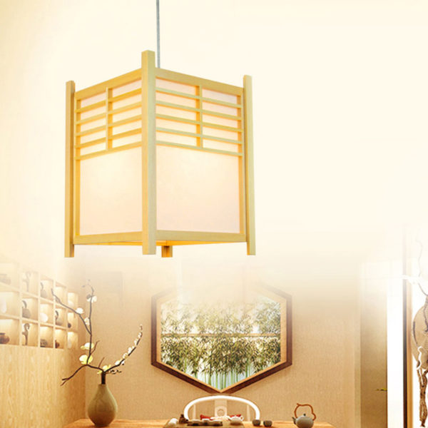 Modern Burlywood Pendant Light Square Wooden Pendant Light Restaurant Lighting - Image 2