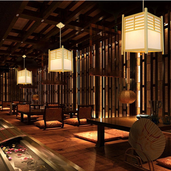 Modern Burlywood Pendant Light Square Wooden Pendant Light Restaurant Lighting - Image 3