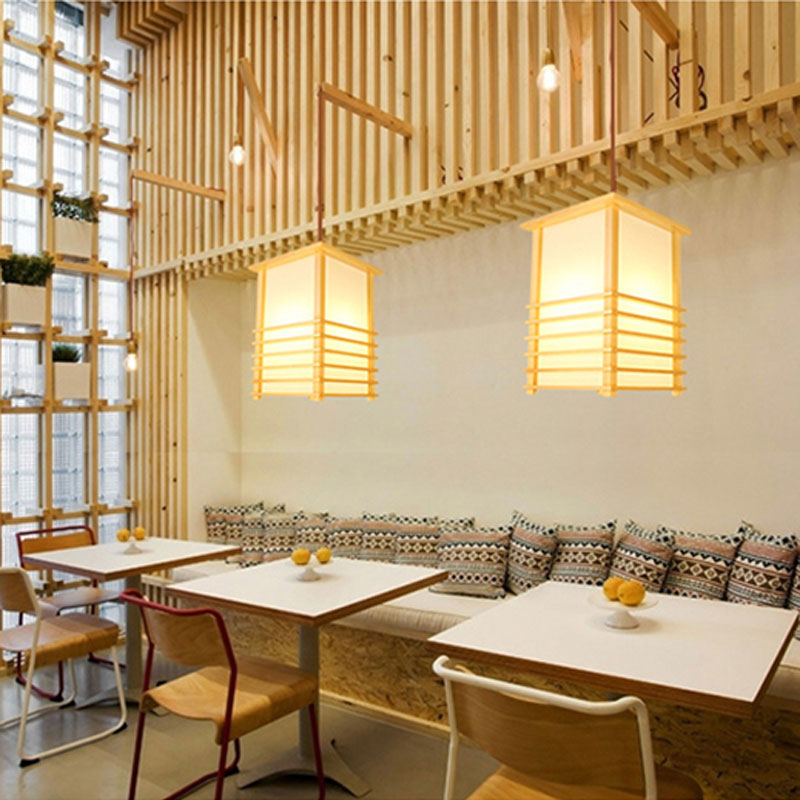 Modern Wooden Pendant Light Japanese Style Pendant Light Living Room Bedroom Study Lighting - Image 8
