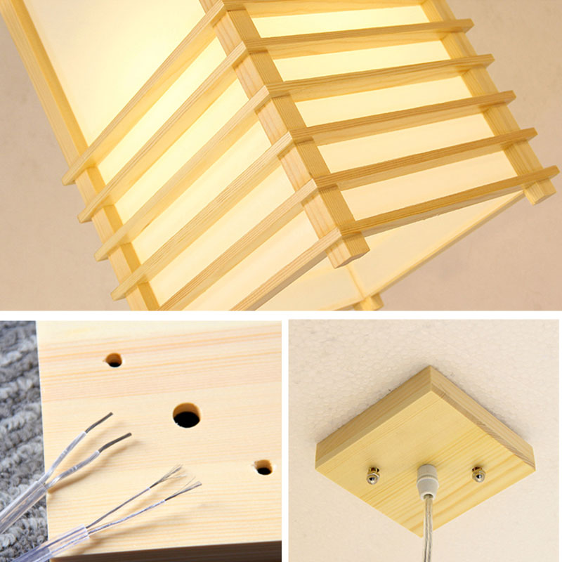 Modern Wooden Pendant Light Japanese Style Pendant Light Living Room Bedroom Study Lighting - Image 5