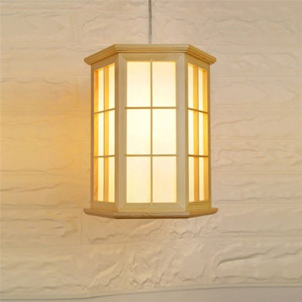 Hexagonal Wooden Pendant Light Contemporary Simple Pendant Light Living Room Bedroom Study Lighting - Image 7