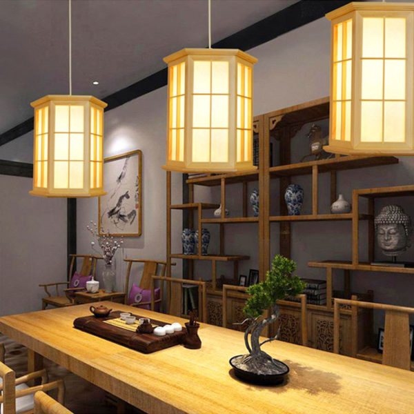 Hexagonal Wooden Pendant Light Contemporary Simple Pendant Light Living Room Bedroom Study Lighting - Image 8