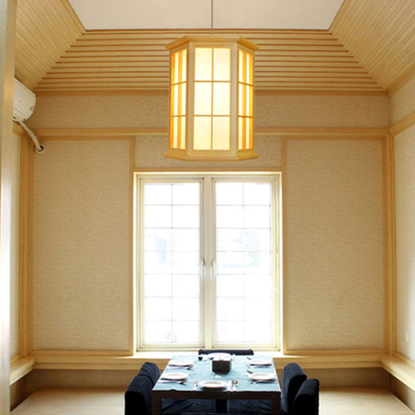Hexagonal Wooden Pendant Light Contemporary Simple Pendant Light Living Room Bedroom Study Lighting - Image 3