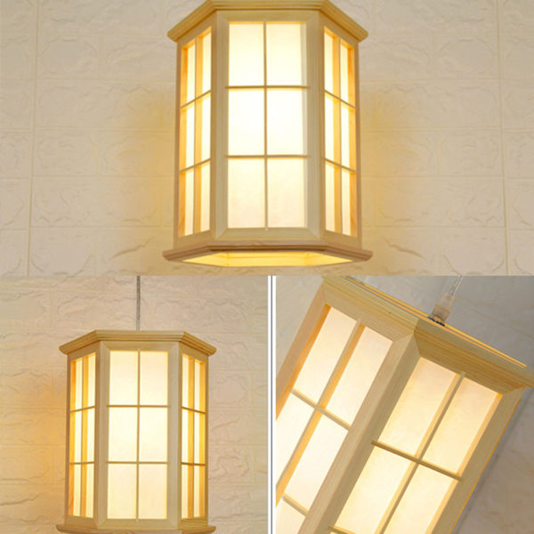 Hexagonal Wooden Pendant Light Contemporary Simple Pendant Light Living Room Bedroom Study Lighting - Image 5