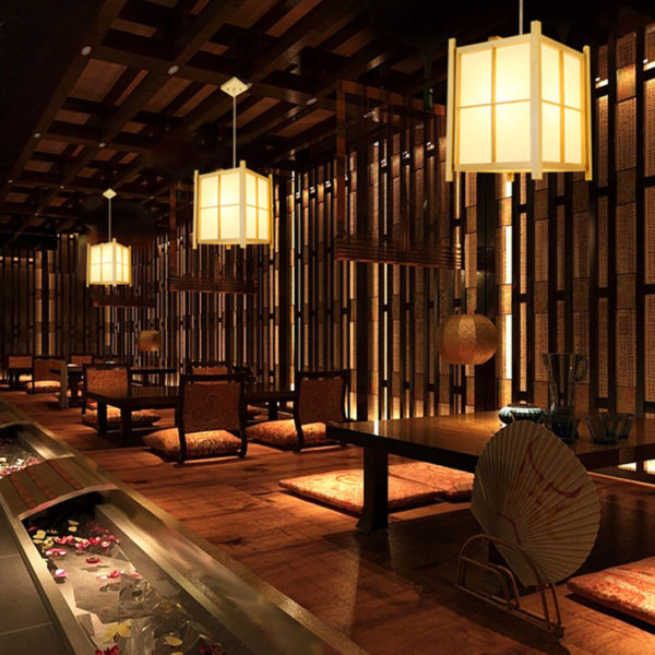 Wooden Check Pendant Light Japanese Creative Pendant Light Living Room Bedroom Lighting - Image 8