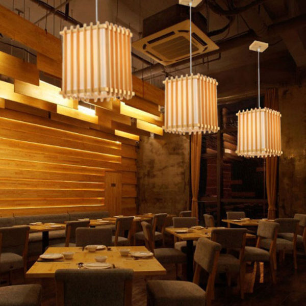 Fence Design Pendant Light Japanese Wooden Pendant Light Bedroom Restaurant Lighting - Image 8