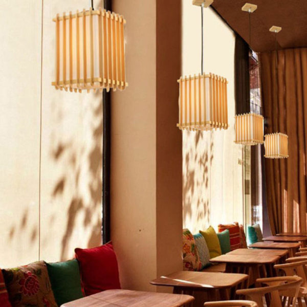 Fence Design Pendant Light Japanese Wooden Pendant Light Bedroom Restaurant Lighting - Image 2