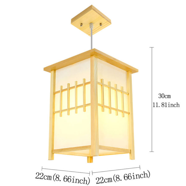 Square Lantern Pendant Light Japanese Wooden Pendant Light Living Room Bedroom Study Lighting - Image 9