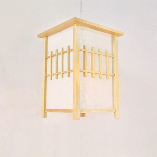 Square Lantern Pendant Light Japanese Wooden Pendant Light Living Room Bedroom Study Lighting - Image 4