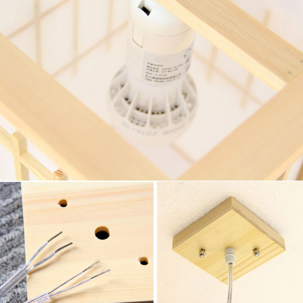 Square Lantern Pendant Light Japanese Wooden Pendant Light Living Room Bedroom Study Lighting - Image 6