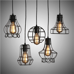 American Country Wrought Iron Stoving Varnishing Craftsmanship Pendant Light 5 Designs 1 Light Black Chandelier