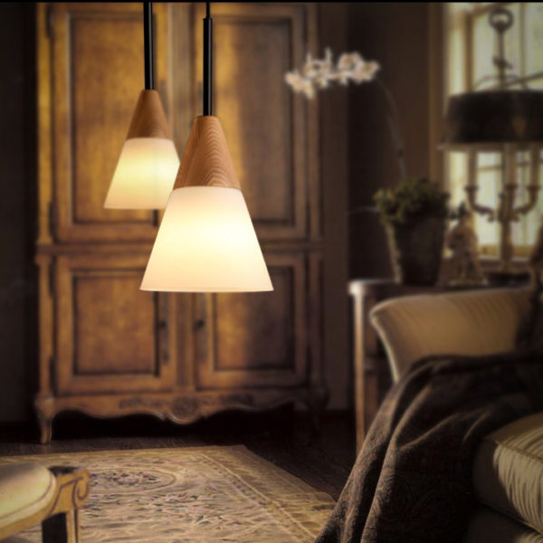 Glass Pendant Light Modern Simple Fashion Wooden Glass Pendant Light 3 Designs 1 Light Dining Room Lighting Ideas Living Room Bedroom Lighting - Image 2