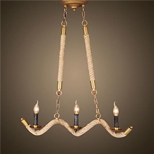Retro 3 Lamp Hemp Rope Chandelier Retro Country Style