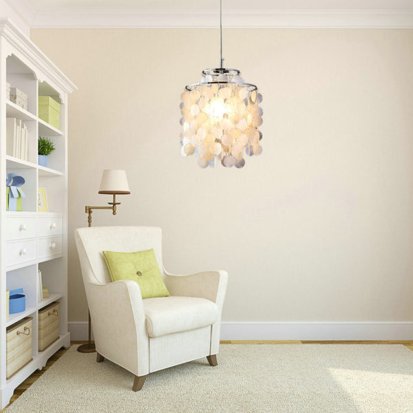 Ceiling Lights Mini White Shell Pendant Chandelier (Chrome Finish) - Image 4