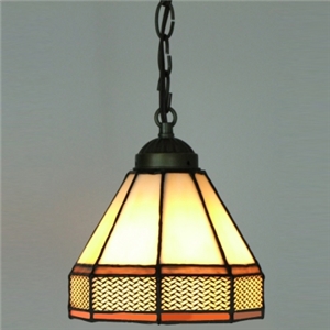 Orange and White Geometric Pattern 5 Inch Mini Hanging Pendant Lighting in Tiffany Stained Glass Style