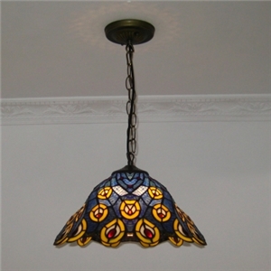 Mystic Blue Peacock Style 16 Inch Wide Tiffany Hanging Pendant Lighting