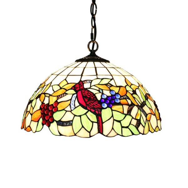 16inch European Pastoral Retro Style Pendant Lights Bird and Grapes Pattern Glass Shade Bedroom Living Room Dining Room Kitchen Lights - Image 7