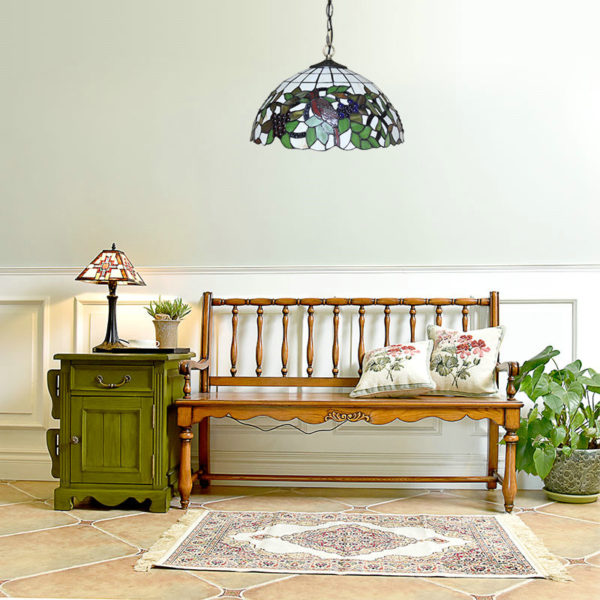 16inch European Pastoral Retro Style Pendant Lights Bird and Grapes Pattern Glass Shade Bedroom Living Room Dining Room Kitchen Lights - Image 6