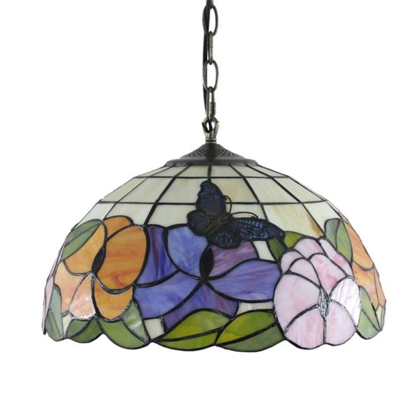 16inch European Pastoral Retro Style Pendant Lights Butterfly Flowers Pattern Glass Shade Bedroom Living Room Dining Room Kitchen Lights - Image 9
