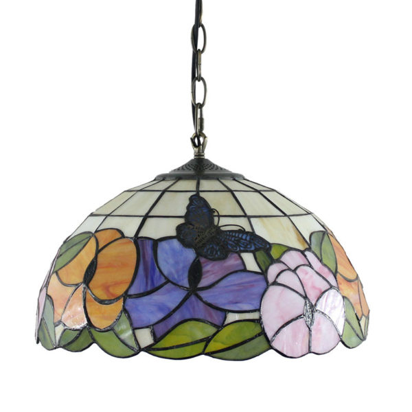 16inch European Pastoral Retro Style Pendant Lights Butterfly Flowers Pattern Glass Shade Bedroom Living Room Dining Room Kitchen Lights - Image 3