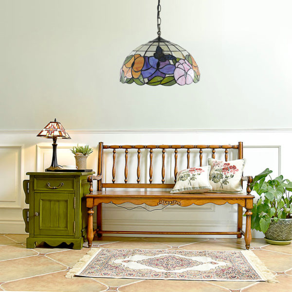 16inch European Pastoral Retro Style Pendant Lights Butterfly Flowers Pattern Glass Shade Bedroom Living Room Dining Room Kitchen Lights - Image 6