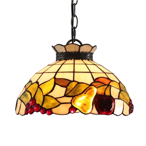12inch European Pastoral Retro Style Pendant Light Colorful Fruit Pattern Glass Shade Bedroom Living Room Dining Room Kitchen Lights