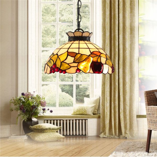 12inch European Pastoral Retro Style Pendant Light Colorful Fruit Pattern Glass Shade Bedroom Living Room Dining Room Kitchen Lights - Image 6