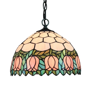 12inch European Pastoral Retro Style Pendant Light Pink Flower Pattern Glass Shade Bedroom Living Room Dining Room Kitchen Lights