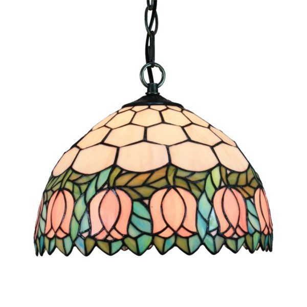 12inch European Pastoral Retro Style Pendant Light Pink Flower Pattern Glass Shade Bedroom Living Room Dining Room Kitchen Lights - Image 7