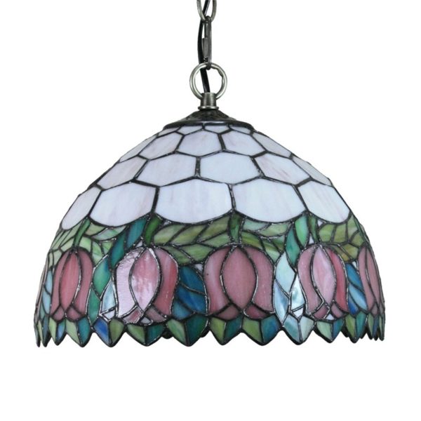 12inch European Pastoral Retro Style Pendant Light Pink Flower Pattern Glass Shade Bedroom Living Room Dining Room Kitchen Lights - Image 8