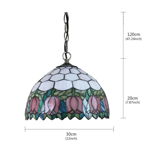 12inch European Pastoral Retro Style Pendant Light Pink Flower Pattern Glass Shade Bedroom Living Room Dining Room Kitchen Lights - Image 2