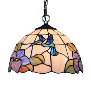 12inch European Pastoral Retro Style Pendant Light Hummingbird Gathering Flowers Pattern Glass Shade Bedroom Living Room Dining Room Kitchen Lights