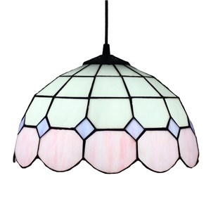 12inch European Pastoral Retro Style Pendant Light Pink and White Pattern Glass Shade Bedroom Living Room Dining Room Kitchen Lights