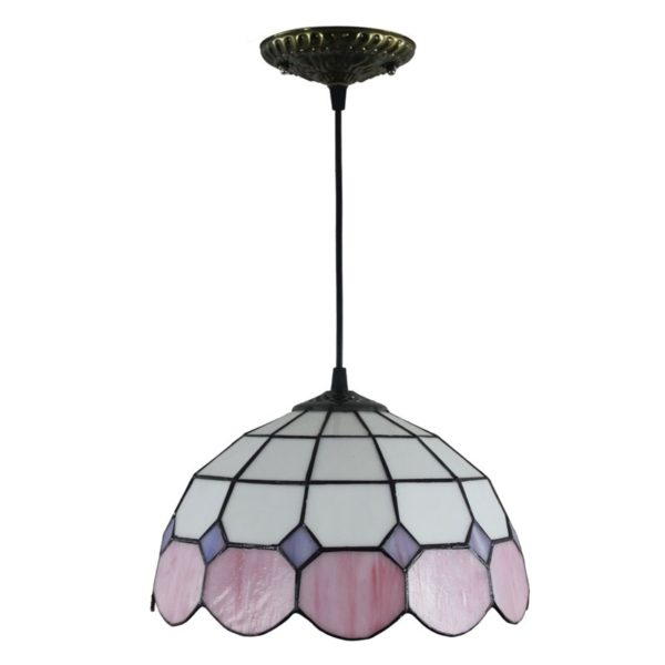 12inch European Pastoral Retro Style Pendant Light Pink and White Pattern Glass Shade Bedroom Living Room Dining Room Kitchen Lights - Image 9