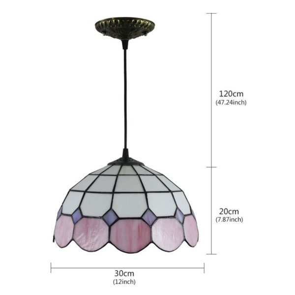 12inch European Pastoral Retro Style Pendant Light Pink and White Pattern Glass Shade Bedroom Living Room Dining Room Kitchen Lights - Image 2