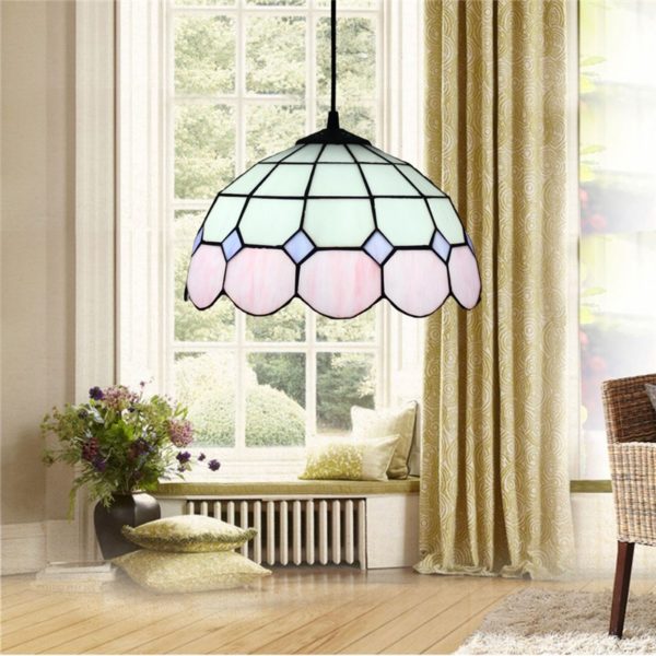 12inch European Pastoral Retro Style Pendant Light Pink and White Pattern Glass Shade Bedroom Living Room Dining Room Kitchen Lights - Image 6