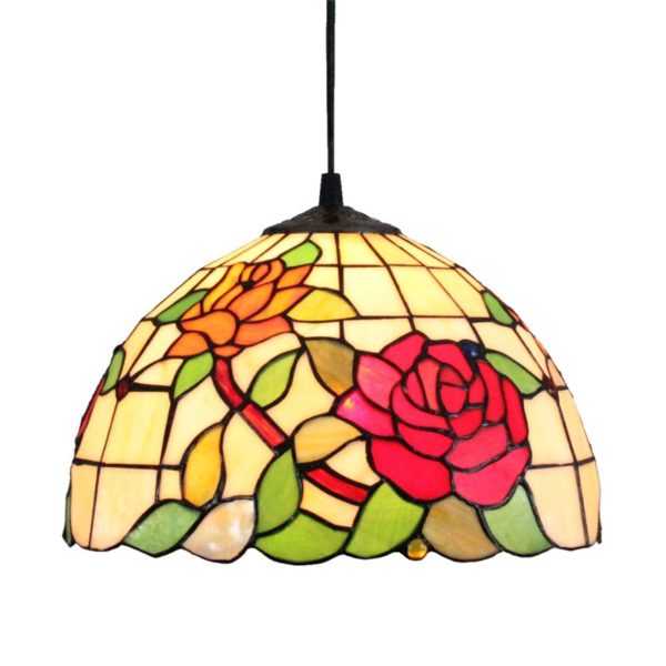 12inch European Pastoral Retro Style Pendant Light Colorful Rose Pattern Glass Shade Bedroom Living Room Dining Room Kitchen Lights - Image 8
