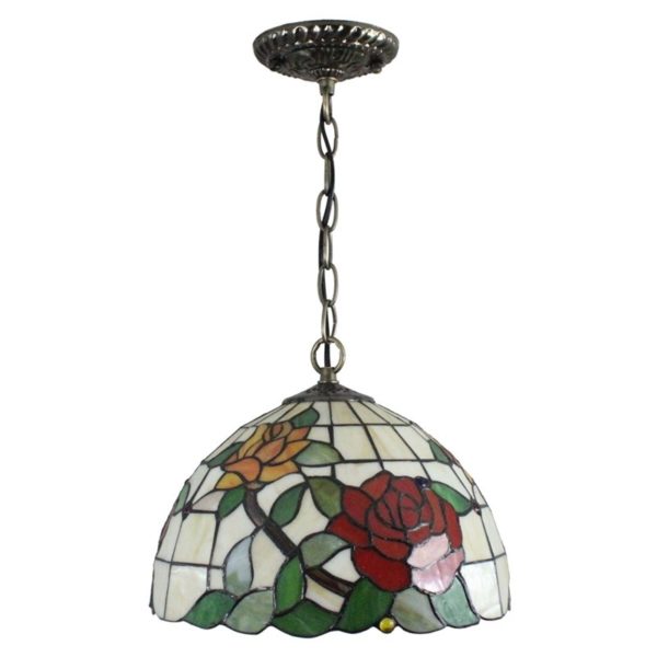 12inch European Pastoral Retro Style Pendant Light Colorful Rose Pattern Glass Shade Bedroom Living Room Dining Room Kitchen Lights - Image 9