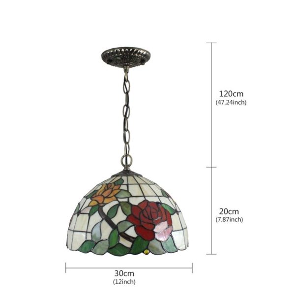 12inch European Pastoral Retro Style Pendant Light Colorful Rose Pattern Glass Shade Bedroom Living Room Dining Room Kitchen Lights - Image 2