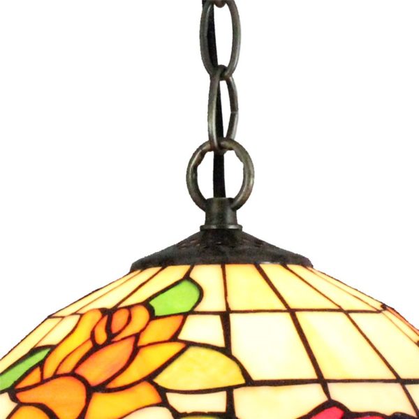 12inch European Pastoral Retro Style Pendant Light Colorful Rose Pattern Glass Shade Bedroom Living Room Dining Room Kitchen Lights - Image 3