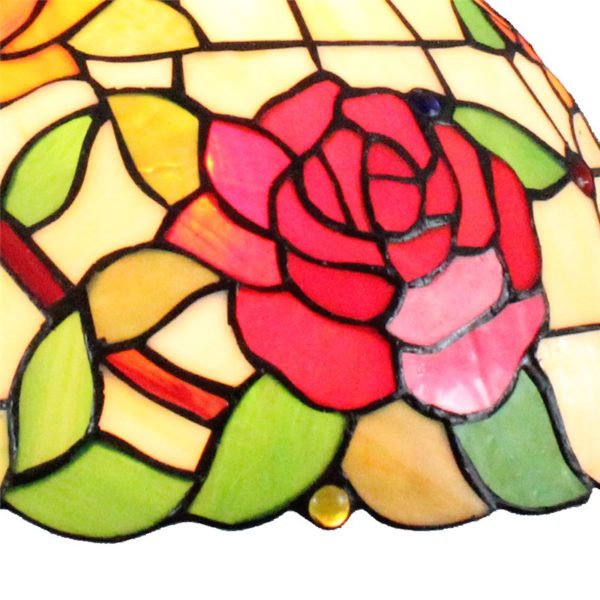 12inch European Pastoral Retro Style Pendant Light Colorful Rose Pattern Glass Shade Bedroom Living Room Dining Room Kitchen Lights - Image 4