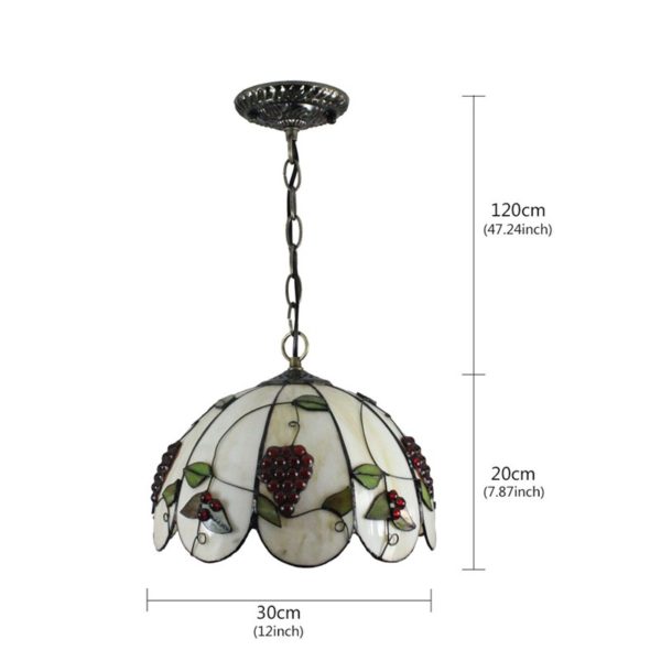 12inch European Pastoral Retro Style Pendant Light Grape Pattern Glass Shade Bedroom Living Room Dining Room Kitchen Lights - Image 2