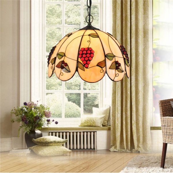 12inch European Pastoral Retro Style Pendant Light Grape Pattern Glass Shade Bedroom Living Room Dining Room Kitchen Lights - Image 6