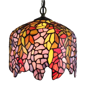 12inch European Pastoral Retro Style Pendant Light Colorful Leaves Pattern Glass Shade Bedroom Living Room Dining Room Kitchen Lights