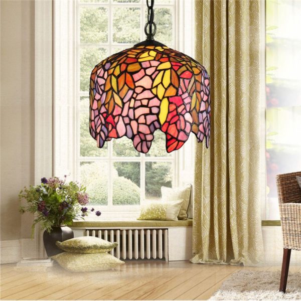 12inch European Pastoral Retro Style Pendant Light Colorful Leaves Pattern Glass Shade Bedroom Living Room Dining Room Kitchen Lights - Image 6