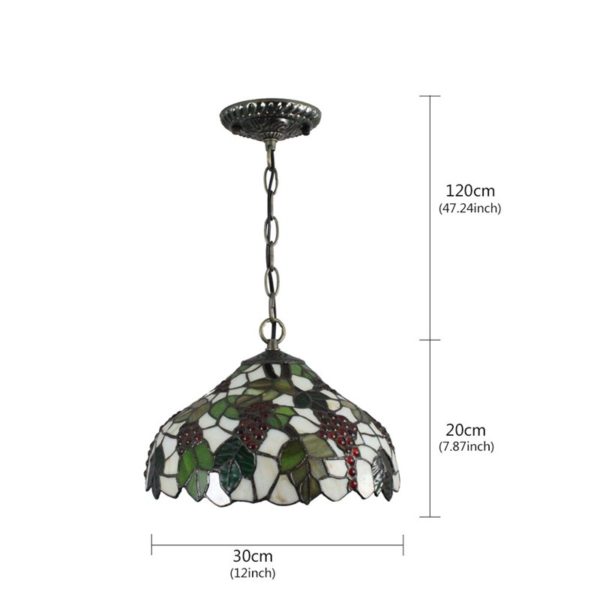 12inch European Pastoral Retro Style Pendant Light Grape Pattern Glass Shade Bedroom Living Room Dining Room Kitchen Lights - Image 2
