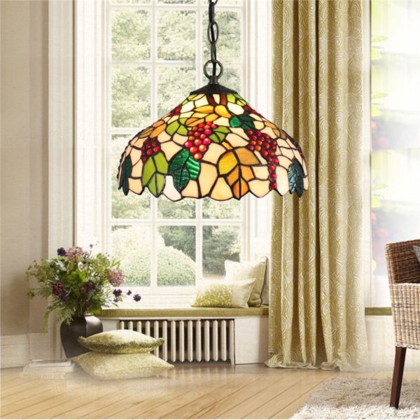 12inch European Pastoral Retro Style Pendant Light Grape Pattern Glass Shade Bedroom Living Room Dining Room Kitchen Lights - Image 6