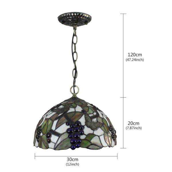 12inch European Pastoral Retro Style Pendant Light Butterfly and Grape Pattern Glass Shade Bedroom Living Room Dining Room Kitchen Lights - Image 2