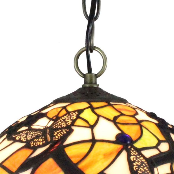 12inch European Pastoral Retro Style Pendant Light Butterfly and Grape Pattern Glass Shade Bedroom Living Room Dining Room Kitchen Lights - Image 3
